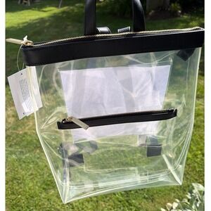 NWT Truffle Clarity Clear Backpack - Black Leather Trim Stadium Approved